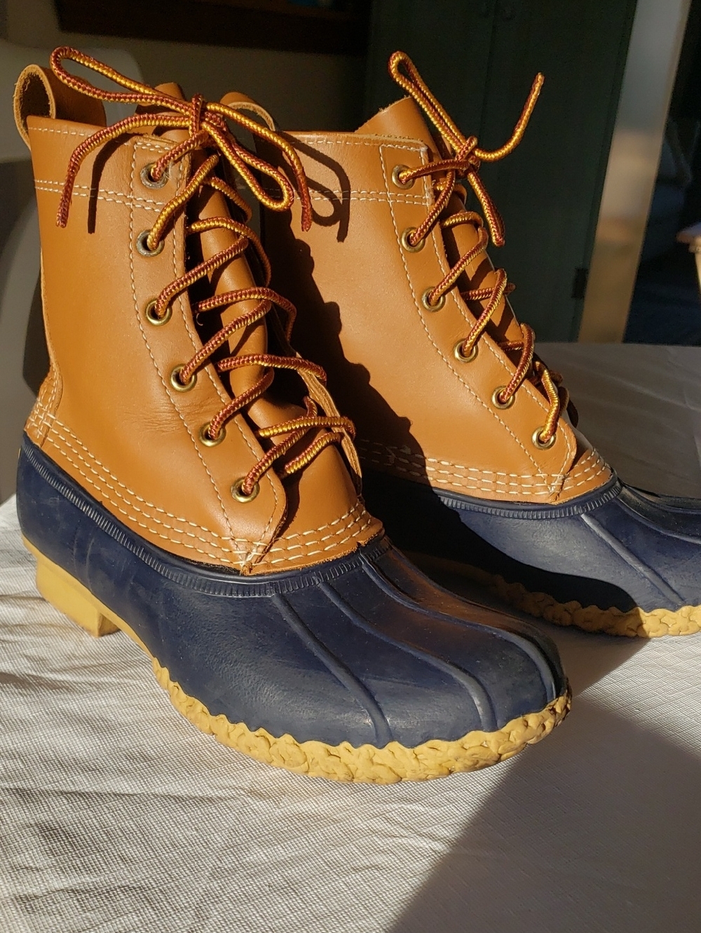Classic Bean Boots Two-Tone Duck Boots in Tan and Navy